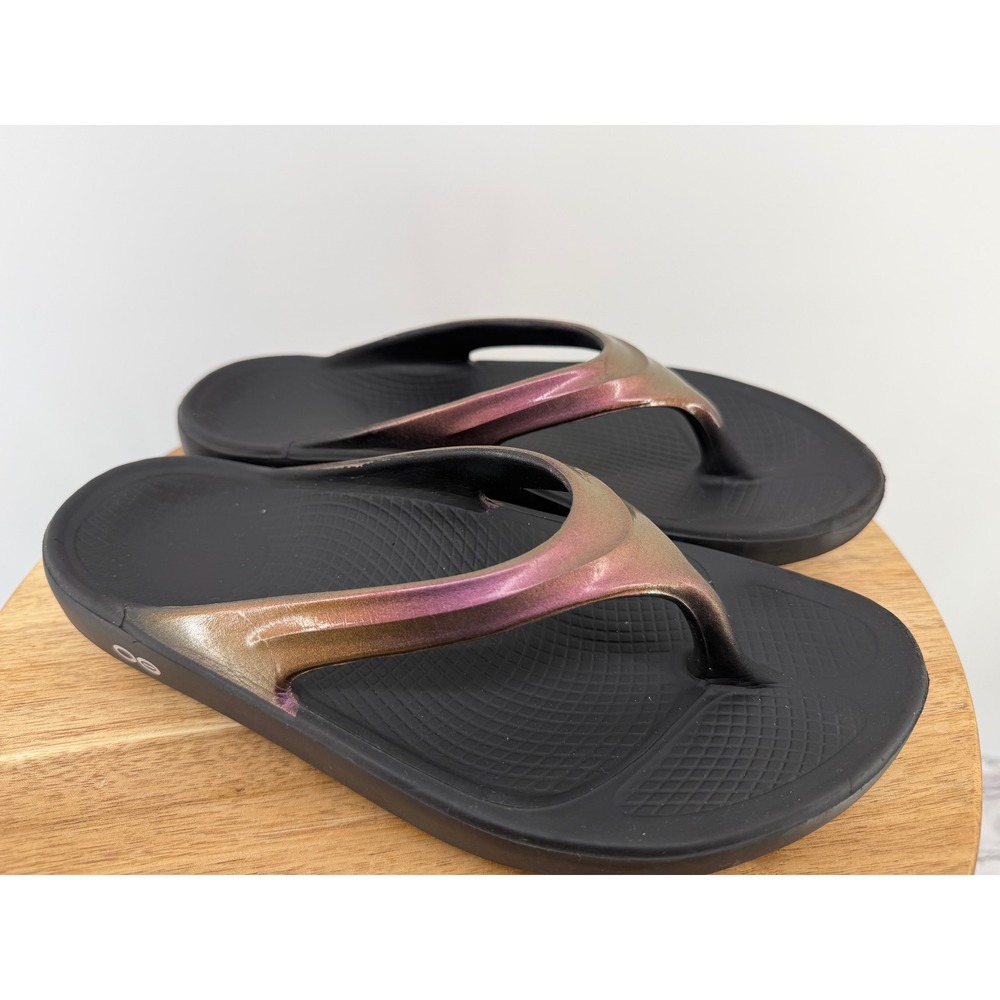 OOFOS OOriginal Sport Black Metallic Iridescent Recovery Flip Flops Womens 9 - Picture 3 of 9